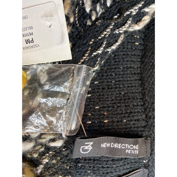 New Directions PM Textured Cardigan Sweater Black Tan Button Up Corpcore Cozy - Picture 5 of 9